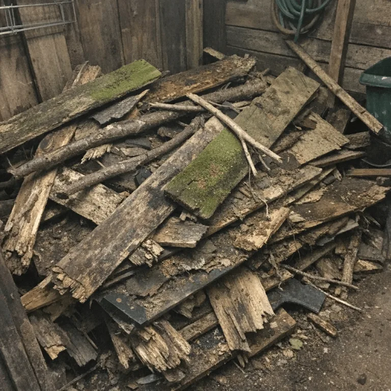 Holzreste in Gartenschuppen