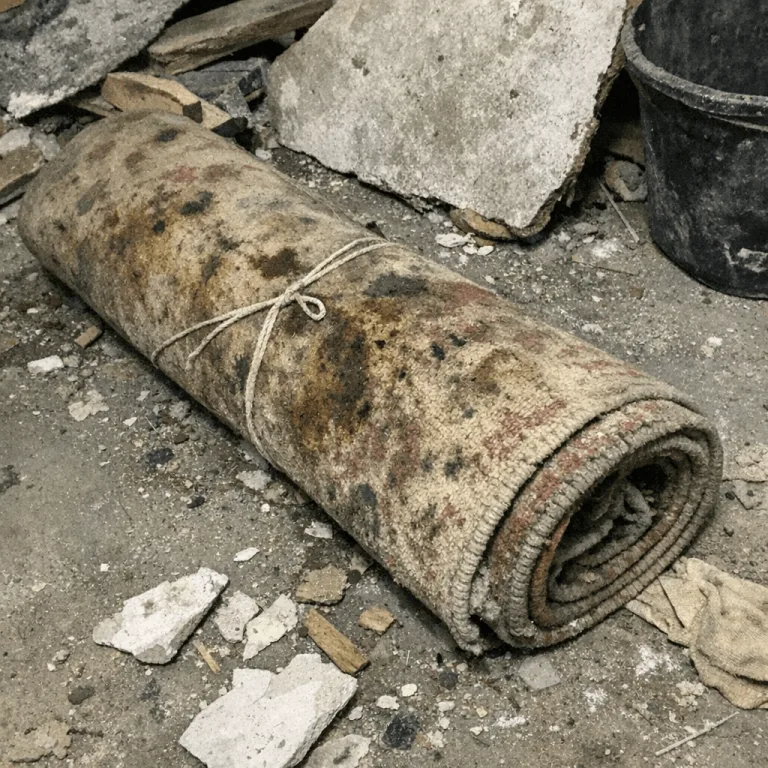 Aufgerollter schmutziger Teppich